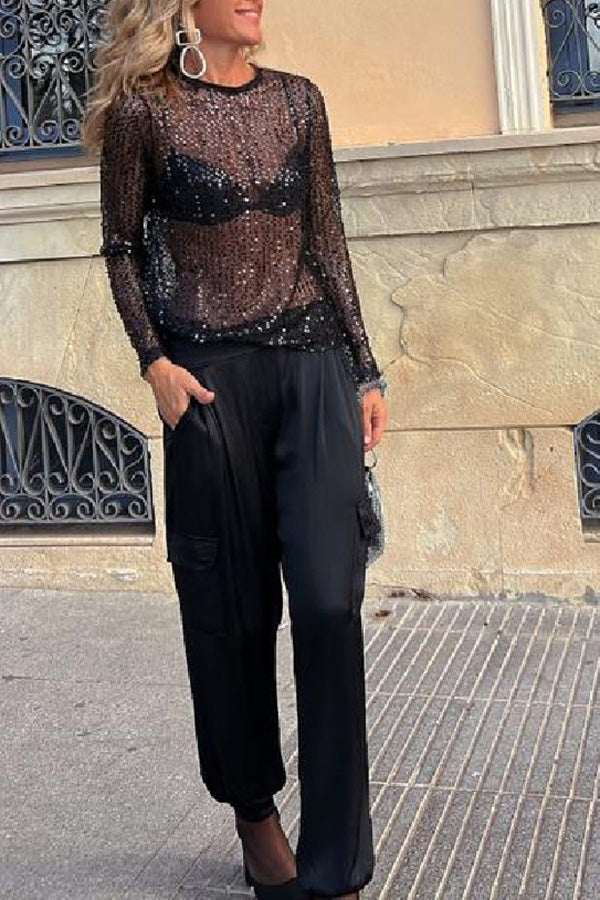 Blusa recta Siempre Brillante de lentejuelas con manga larga