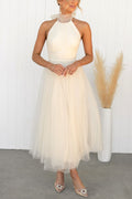 Vestido largo halter Fairy Vibes de tul con detalle fruncido