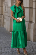 Vestido largo holgado Ever Yours de satén sin mangas con lazo oversize