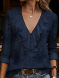 CELESTINE | CAMISA DE CUELLO PICO CON VOLANTE Y BORDADO FLORAL VINTAGE