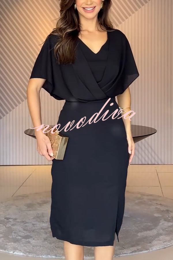Vestido midi lápiz Momento Místico de gasa con manga murciélago y abertura