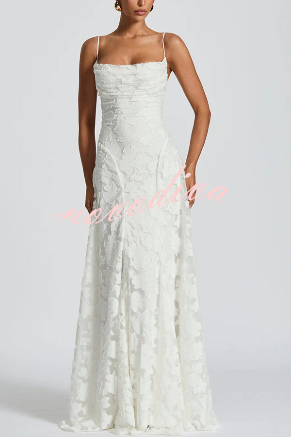 Vestido largo Francis de punto devoré floral con cuello caído y lazada en la espalda