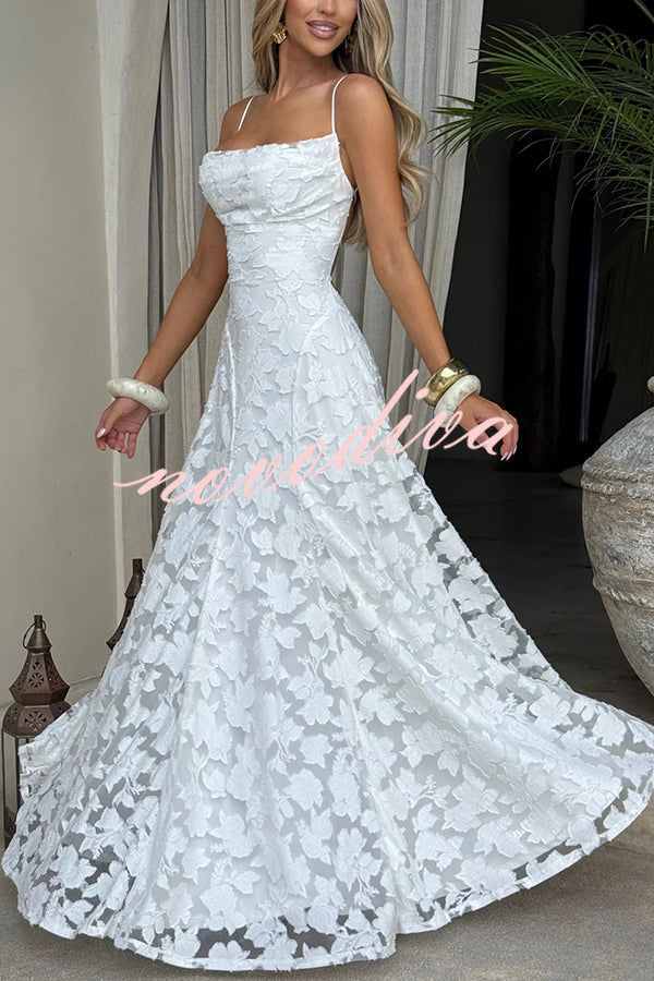 Vestido largo Francis de tejido devoré floral exclusivo con cuello caído y lazada en la espalda