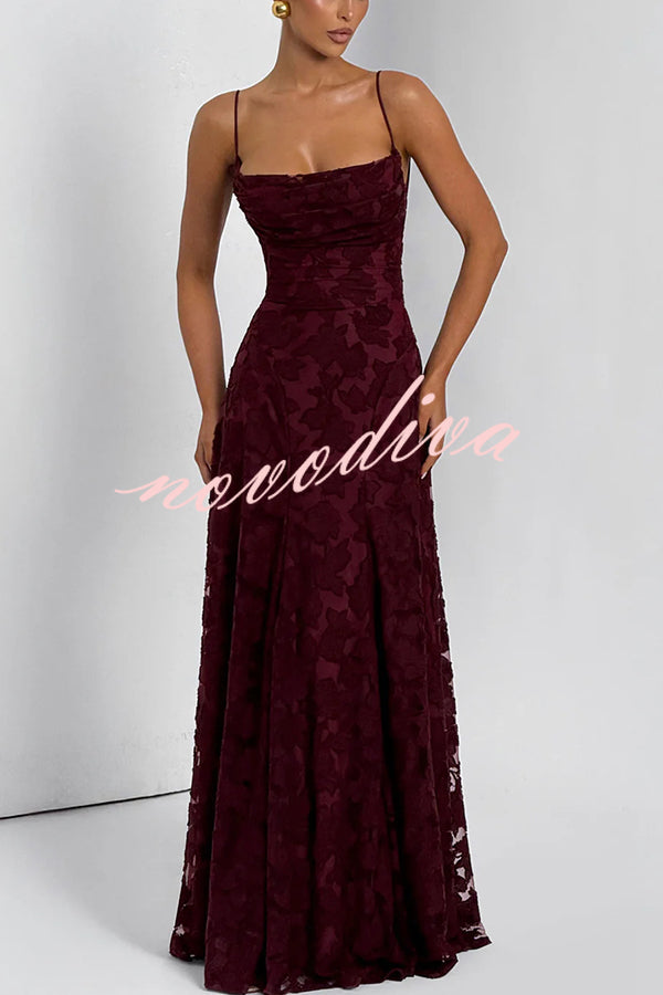 Vestido largo Francis de punto devoré floral con cuello caído y lazada en la espalda