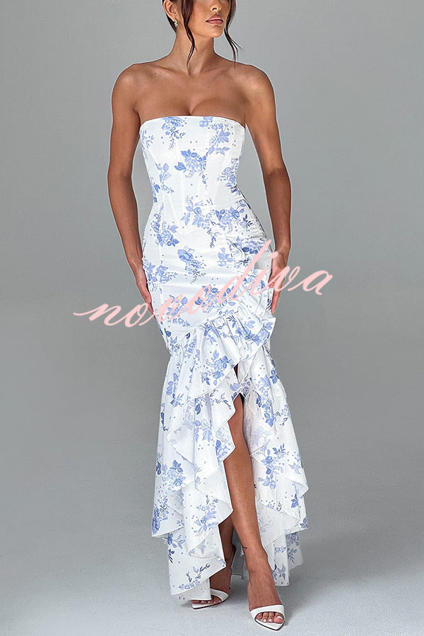 Vestido largo ajustado sexy con hombros descubiertos y bajo irregular