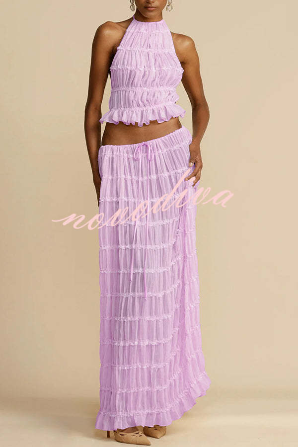Top halter Pasión y Romance plisado con tirantes elásticos ajustables en la espalda