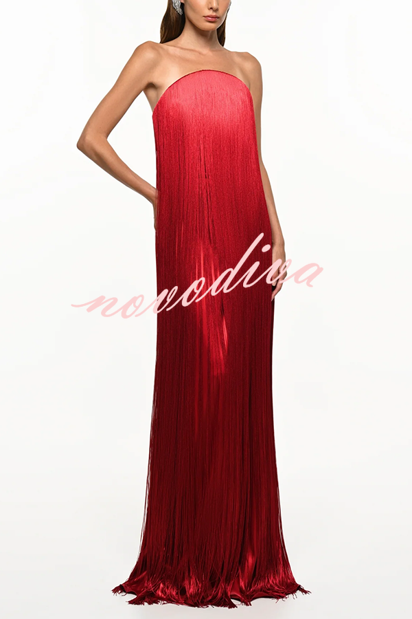 Vestido largo de gala hasta el suelo Dreamy Eye-catching con flecos brillantes y hombros descubiertos