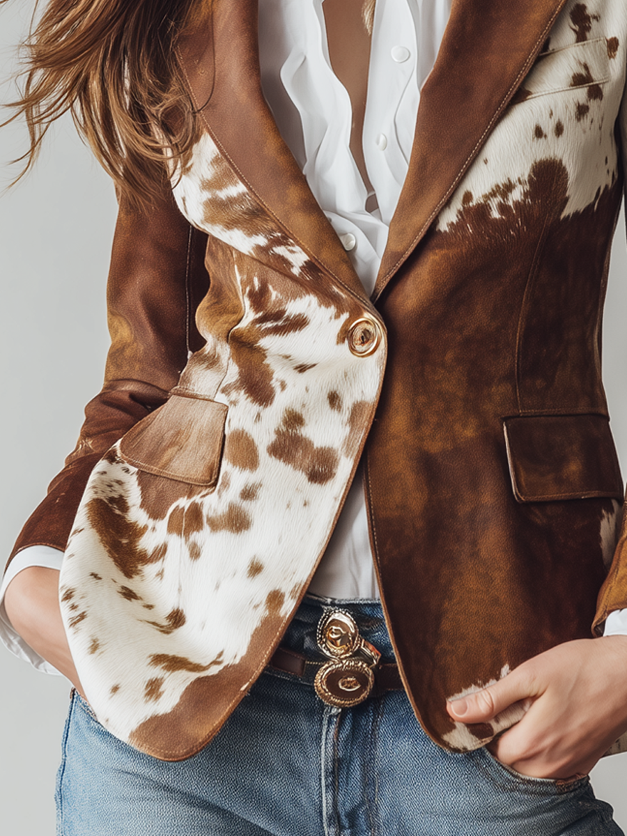 Blazer Ecológico de Estampado Vaca Vintage para Mujer