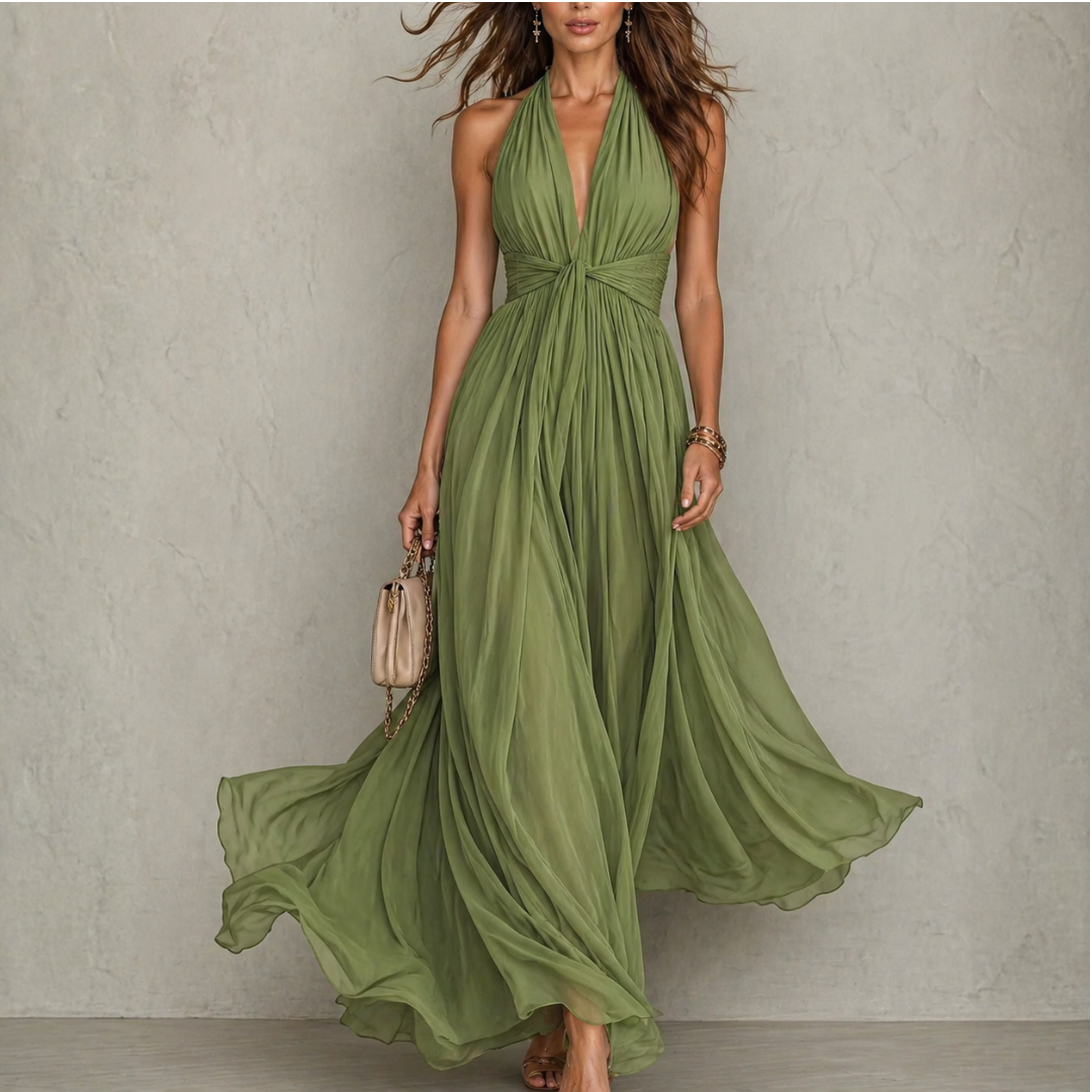 Clemency | Vestido largo de gasa con cuello halter