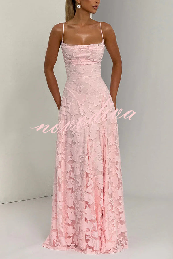 Vestido largo Francis de tejido devoré floral exclusivo con cuello caído y lazada en la espalda