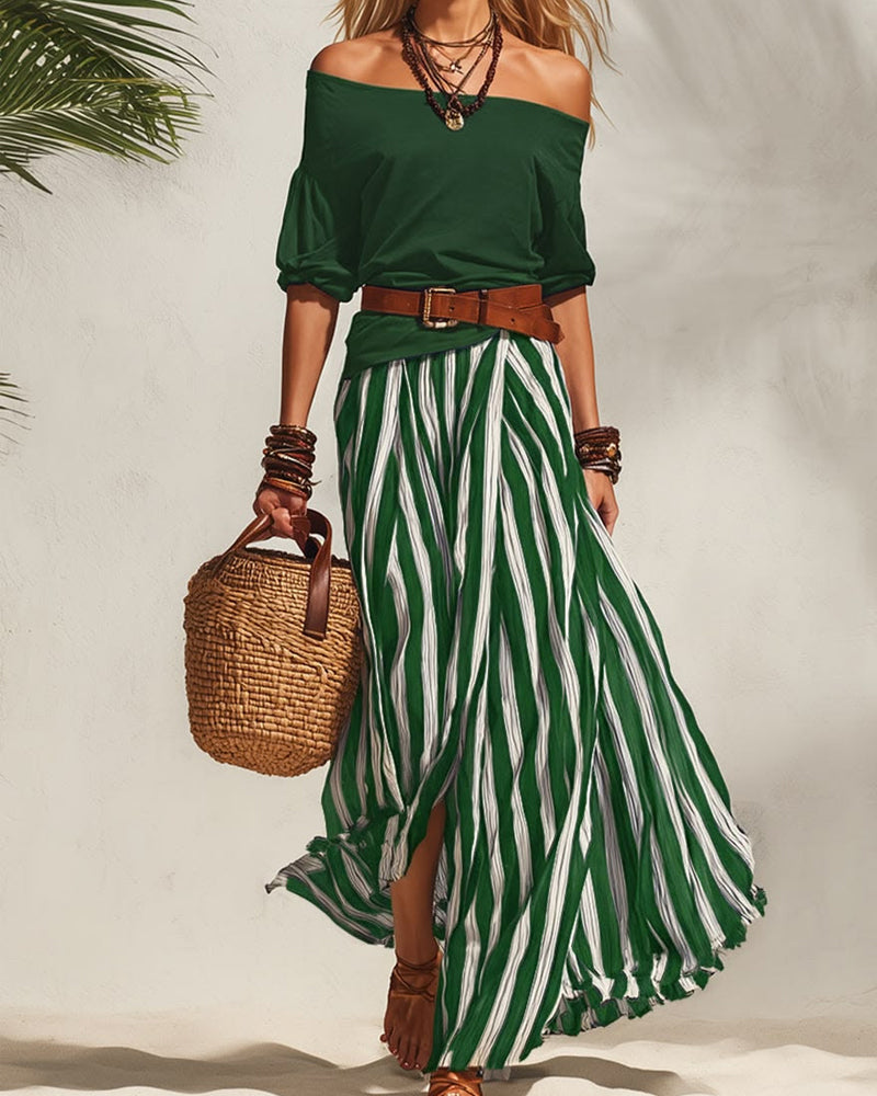 MADISON | Conjunto de falda maxi de rayas con top de hombros descubiertos