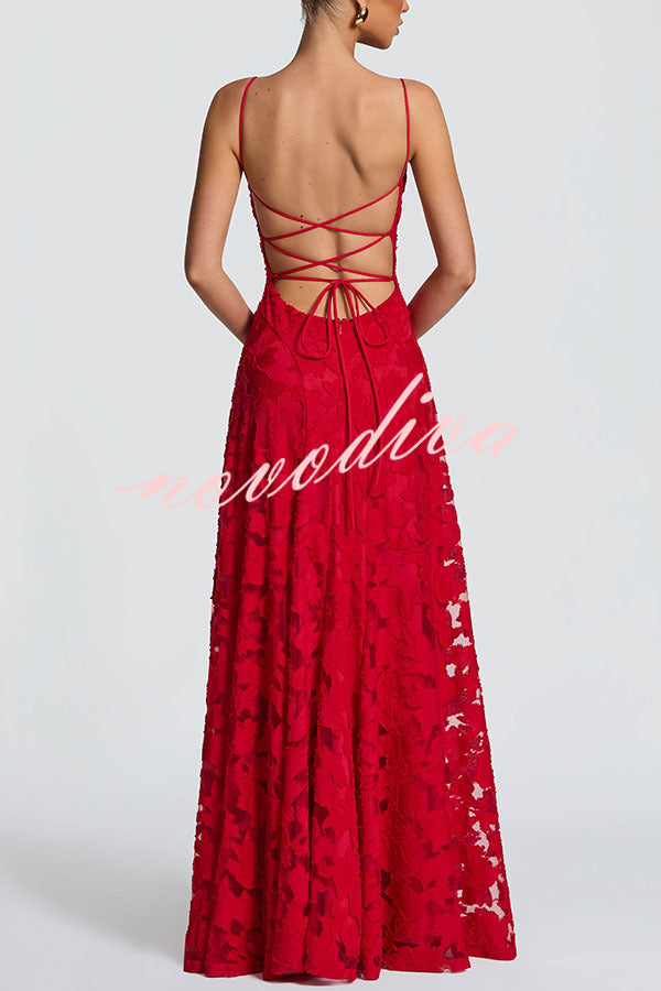 Vestido largo Francis de tejido devoré floral exclusivo con cuello caído y lazada en la espalda