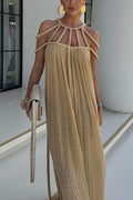 Vestido largo Moderno y Sofisticado estilo pareo de mezcla de lino drapeado con trenzas