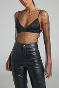 Top de manga larga acampanada de malla de rombos Best Layering Items