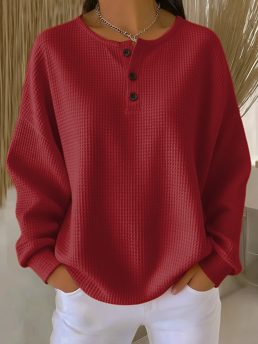 Clara | Camiseta henley de punto gofre, acogedora