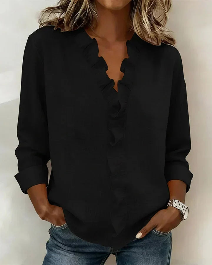 Scarlett | Blusa con volantes, escote en V y manga larga