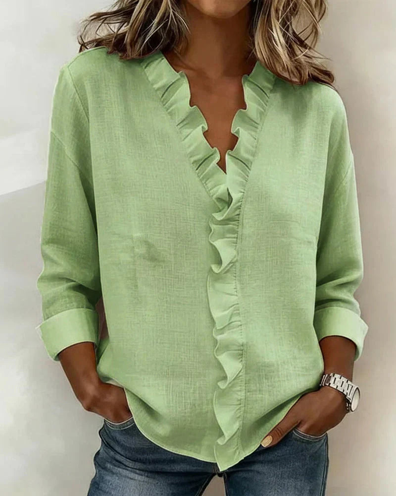 Scarlett | Blusa con volantes, escote en V y manga larga
