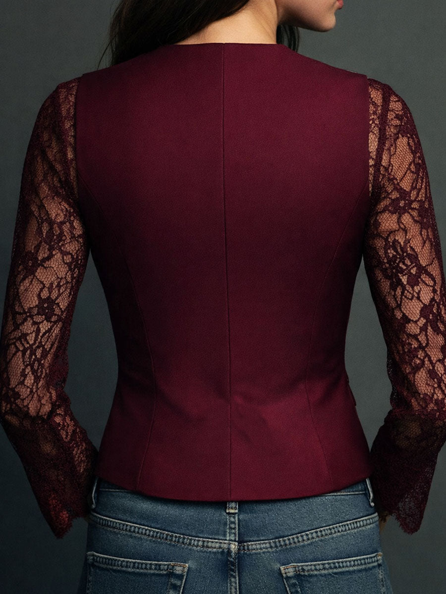 Noemí | Top Blazer Negro Con Mangas Semitransparentes