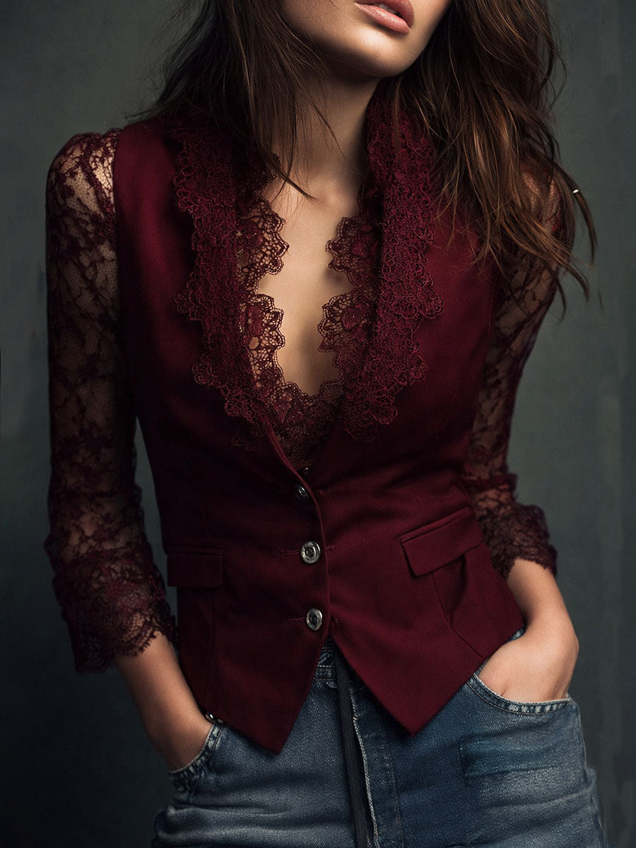 Noemí | Top Blazer Negro Con Mangas Semitransparentes