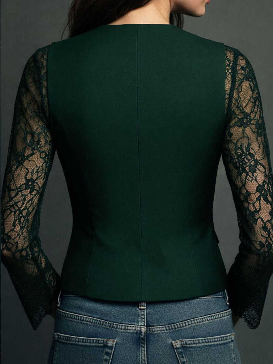 Noemí | Top Blazer Negro Con Mangas Semitransparentes