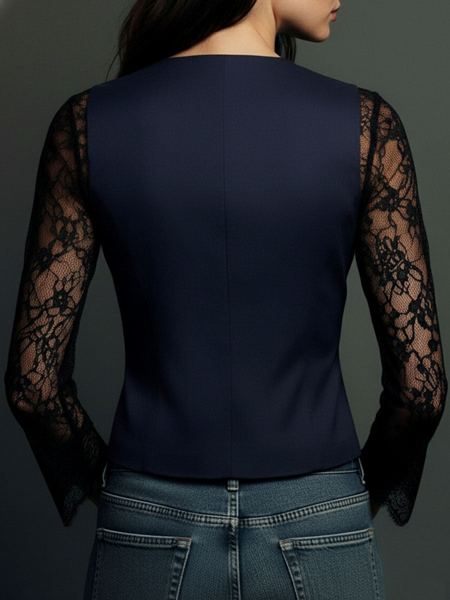 Noemí | Top Blazer Negro Con Mangas Semitransparentes