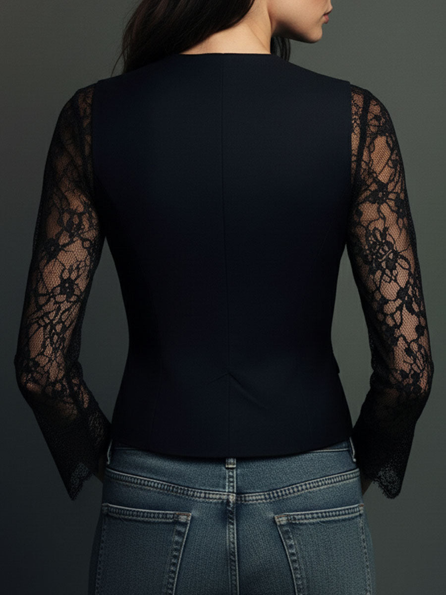 Noemí | Top Blazer Negro Con Mangas Semitransparentes