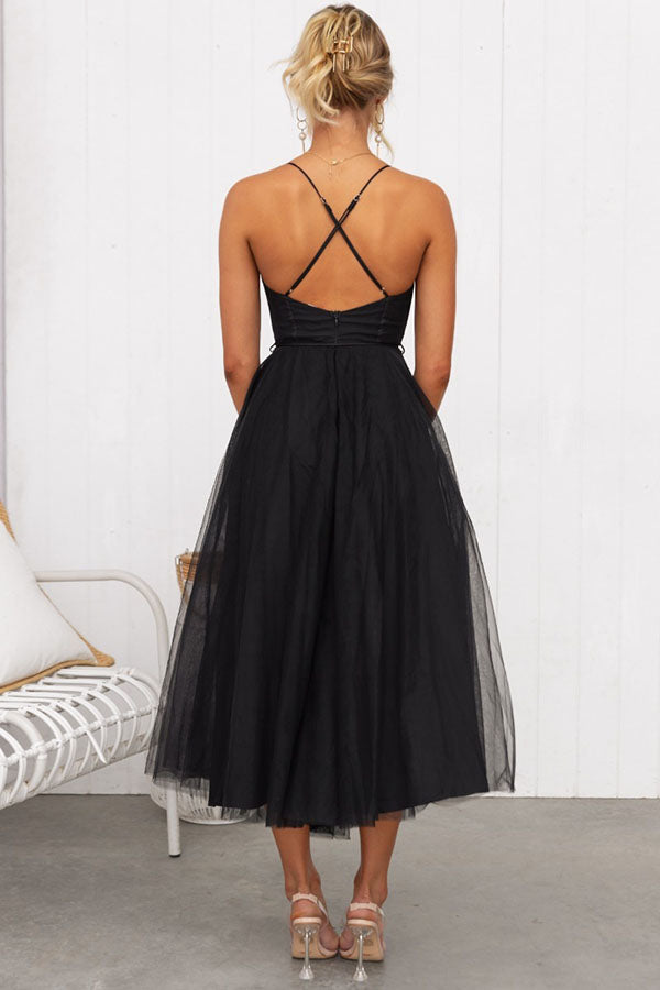 Vestido largo de fiesta Princesa Moderna de gasa con tirantes