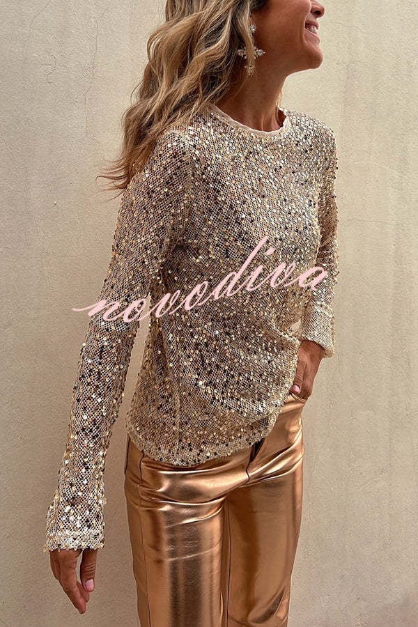 Blusa recta Siempre Brillante de lentejuelas con manga larga