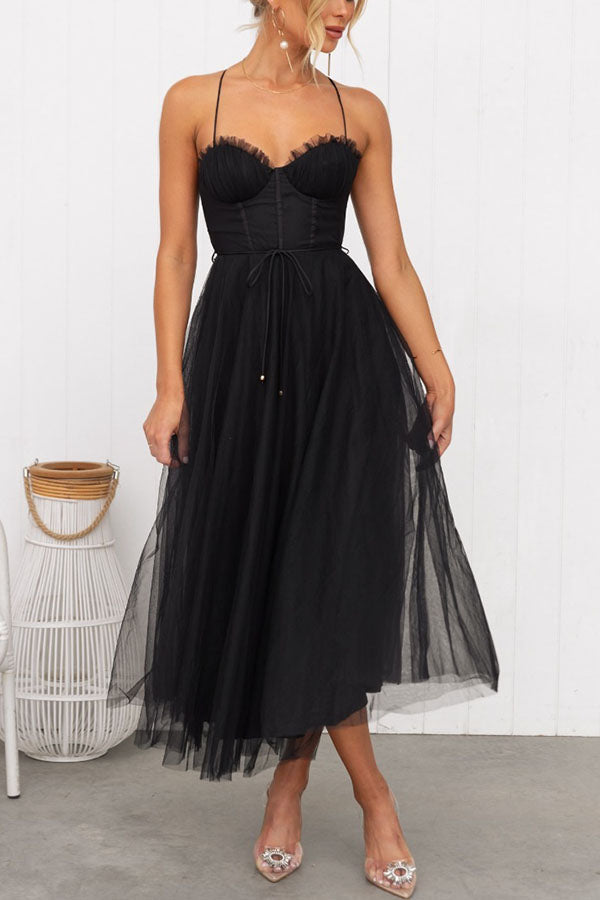 Vestido largo de fiesta Princesa Moderna de gasa con tirantes