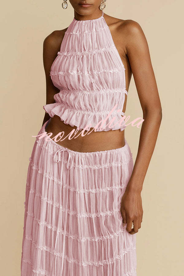 Top halter Pasión y Romance plisado con tirantes elásticos ajustables en la espalda