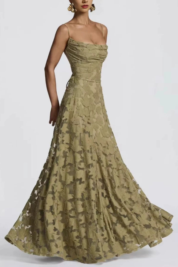 Vestido largo Francis de punto devoré floral con cuello caído y lazada en la espalda