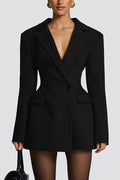 Vestido blazer corto Elvira cruzado con manga larga, solapa y cinturón ajustable en la espalda