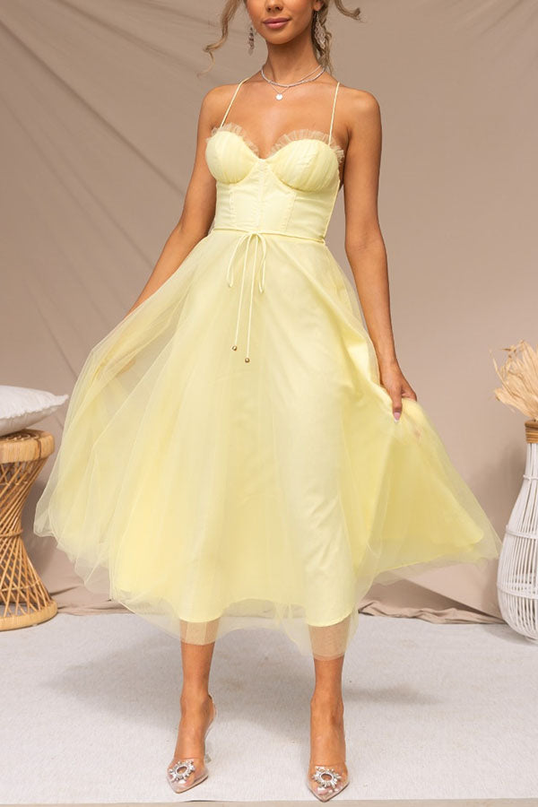 Vestido largo de fiesta Princesa Moderna de gasa con tirantes