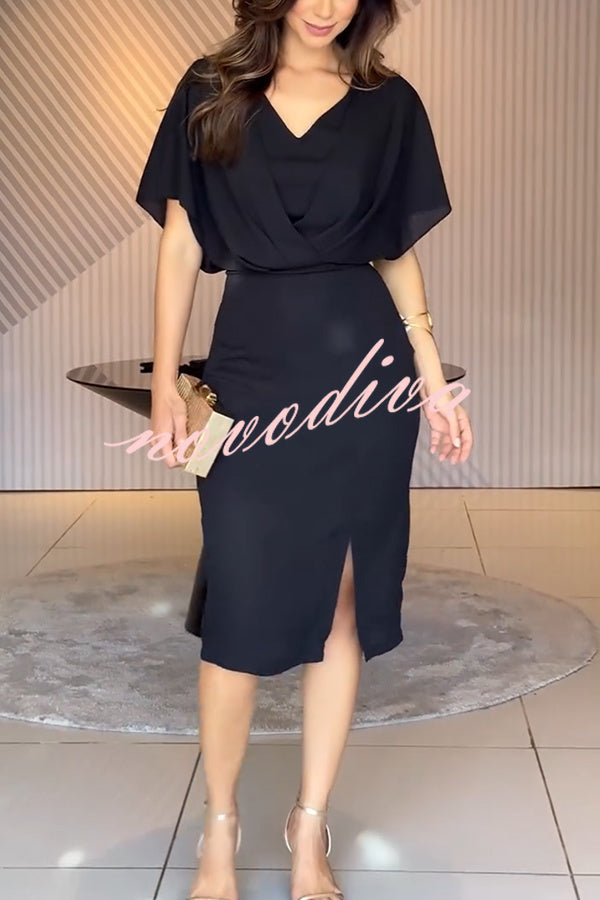 Vestido midi lápiz Momento Místico de gasa con manga murciélago y abertura