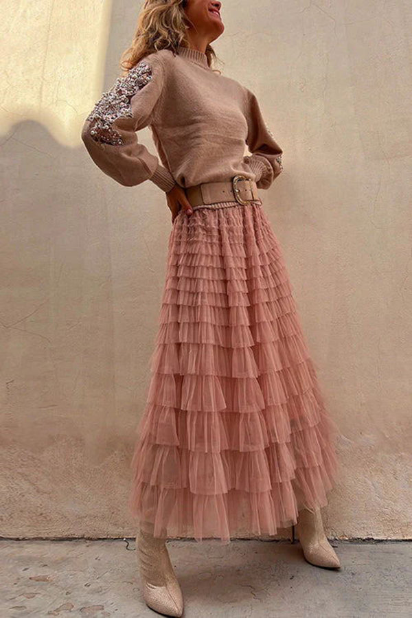 Falda larga de tul Be Your Own City Queen con volantes escalonados y cintura elástica