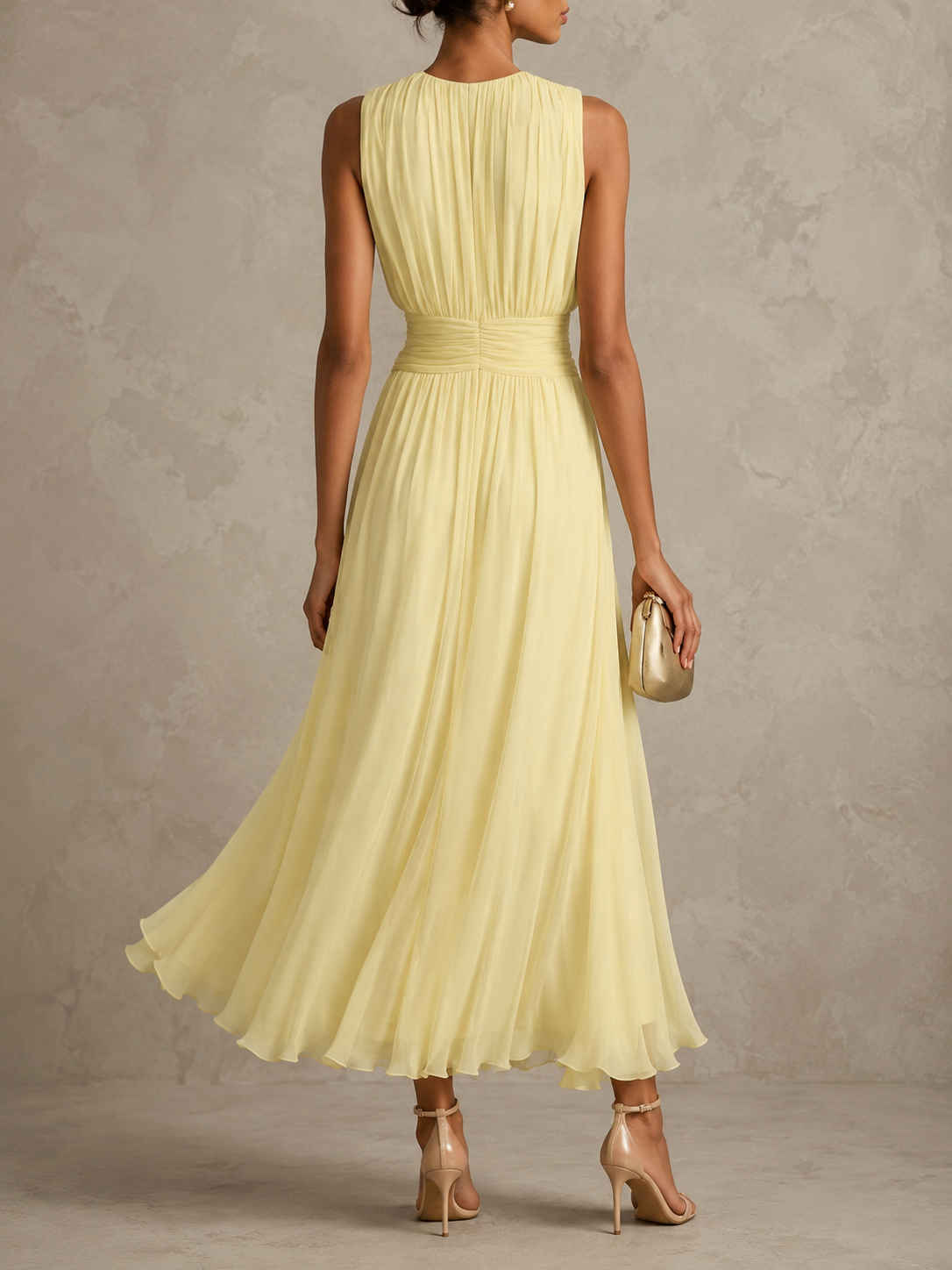 Isabel | Vestido Maxi con Cintura Fruncida y Sin Mangas