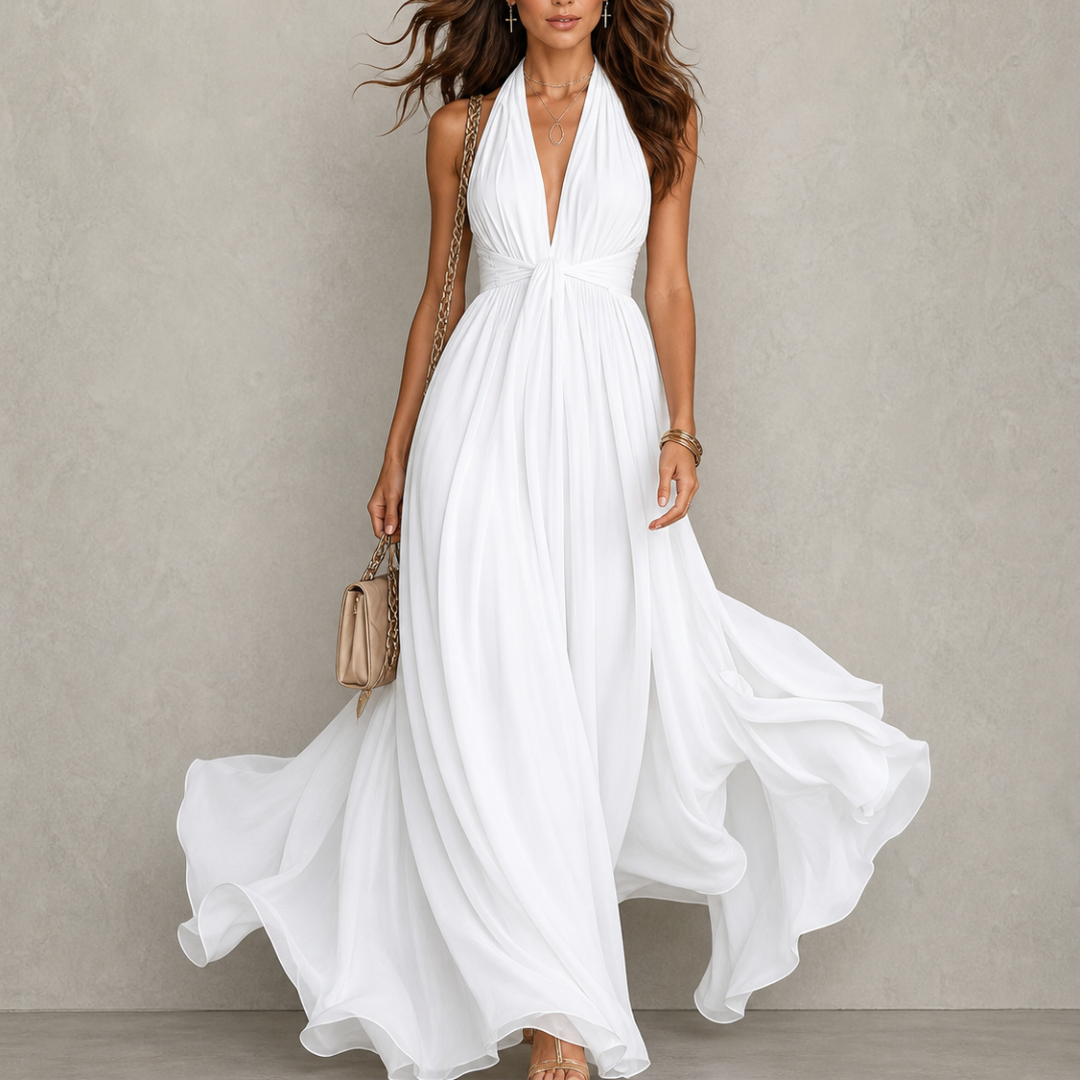 Clemency | Vestido largo de gasa con cuello halter