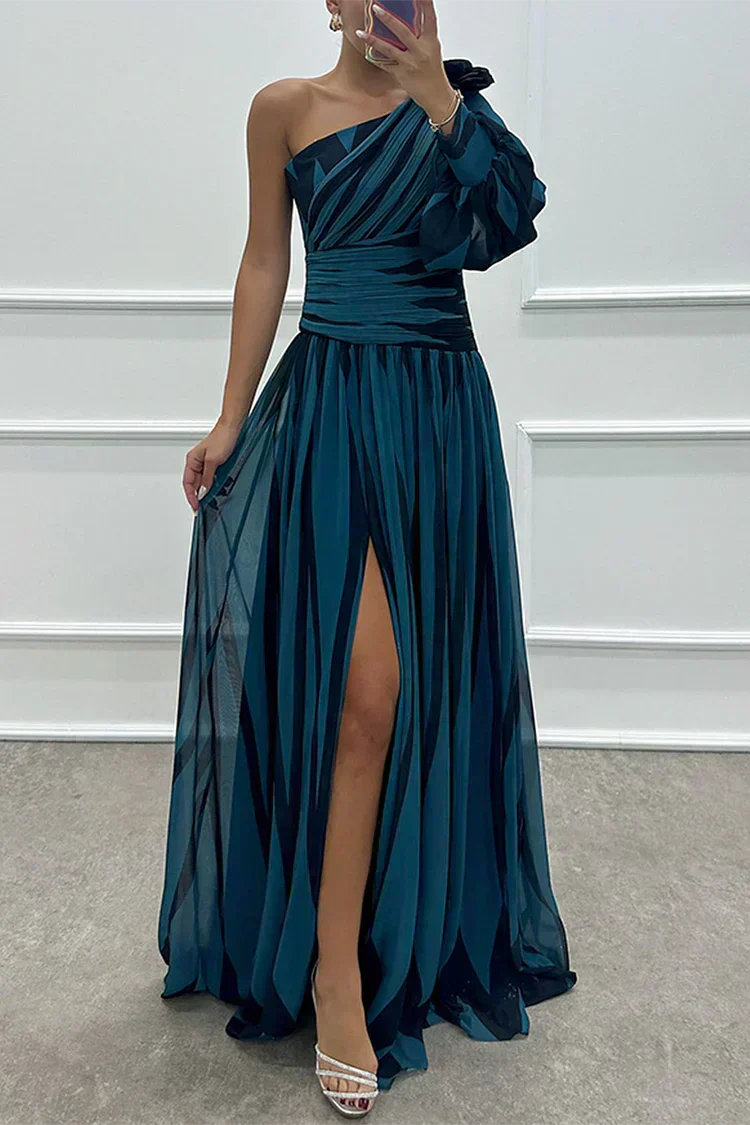 Hazel™ | Vestido Maxi Elegante de Rayas con Un Hombro