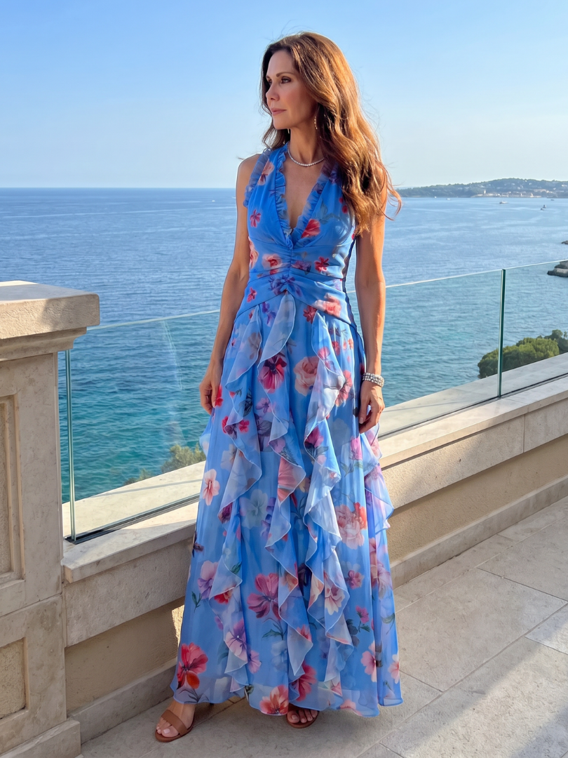 Sage | Vestido Maxi Floral con Cuello Halter