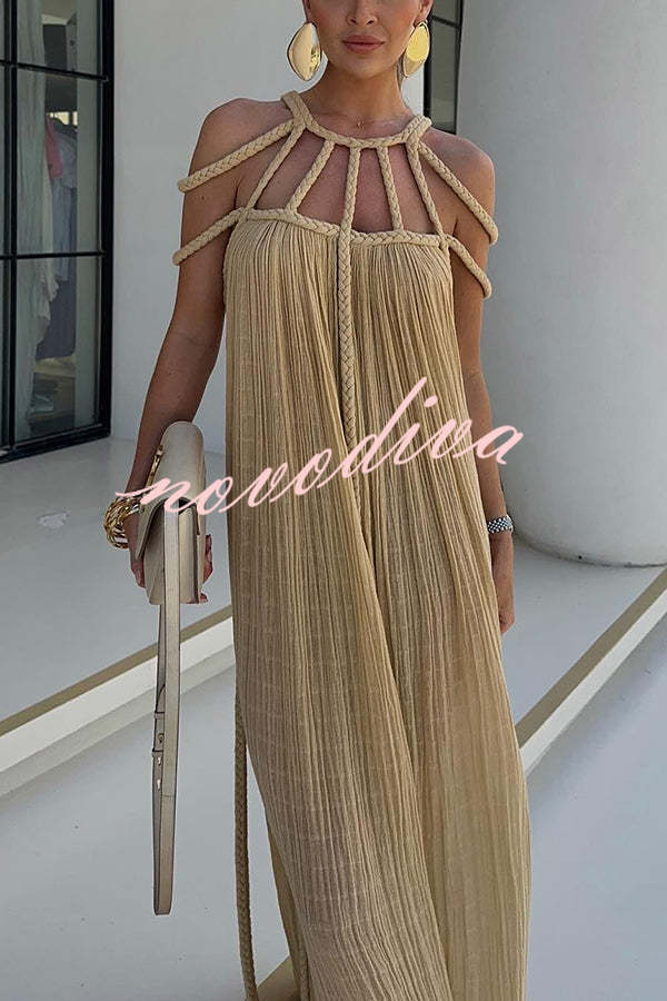 Vestido largo Moderno y Sofisticado estilo pareo de mezcla de lino drapeado con trenzas