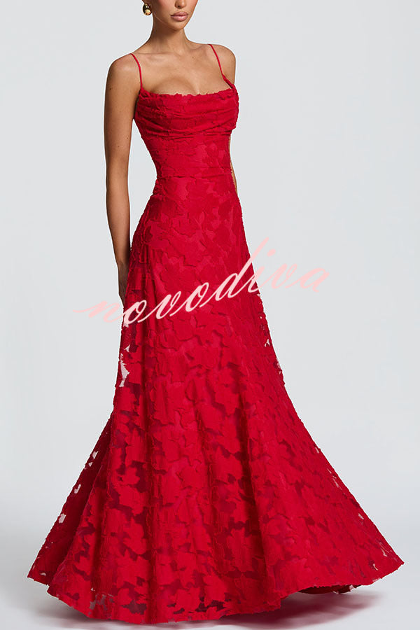 Vestido largo Francis de tejido devoré floral exclusivo con cuello caído y lazada en la espalda