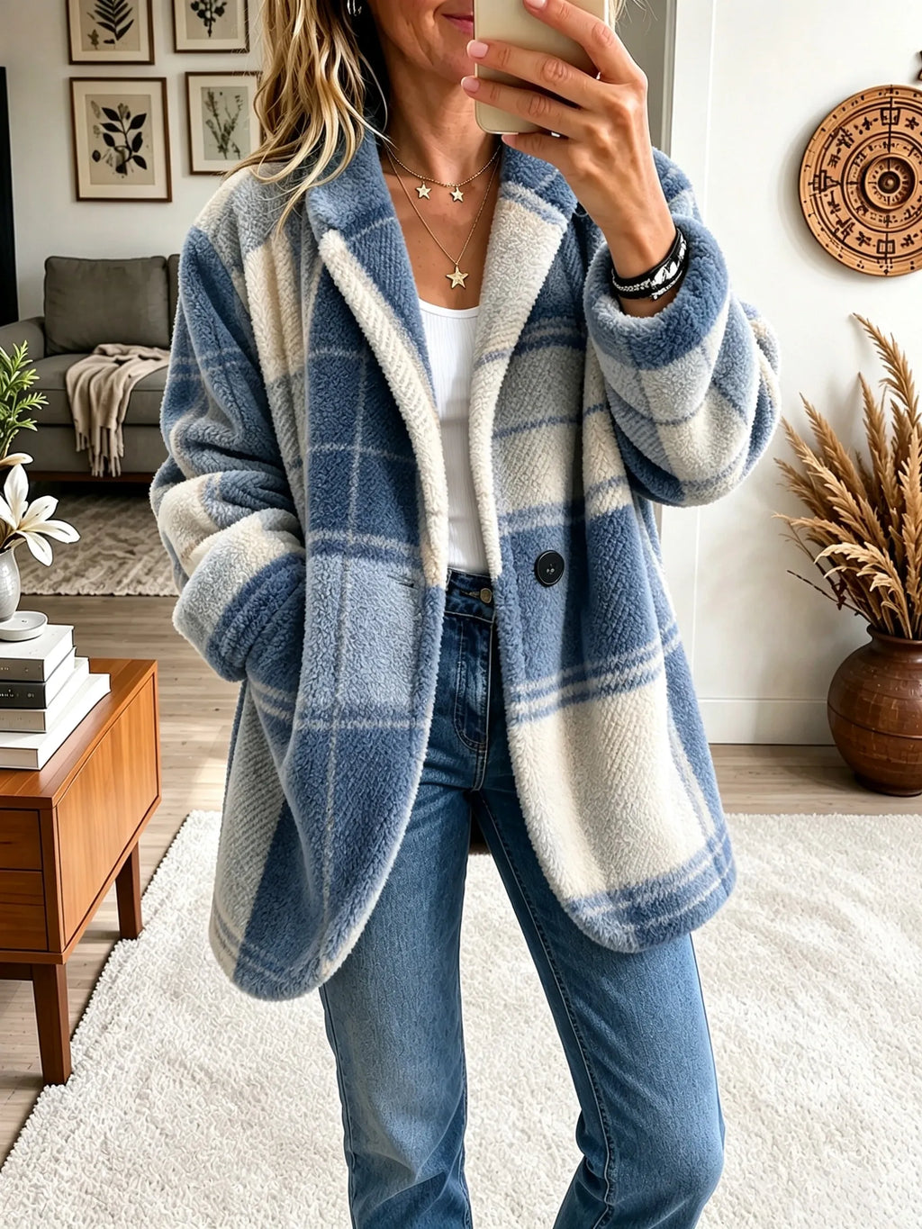 Joanne | Abrigo de cuadros multicolor y acogedor