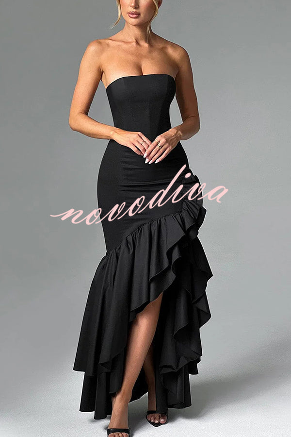 Vestido largo ajustado sexy con hombros descubiertos y bajo irregular