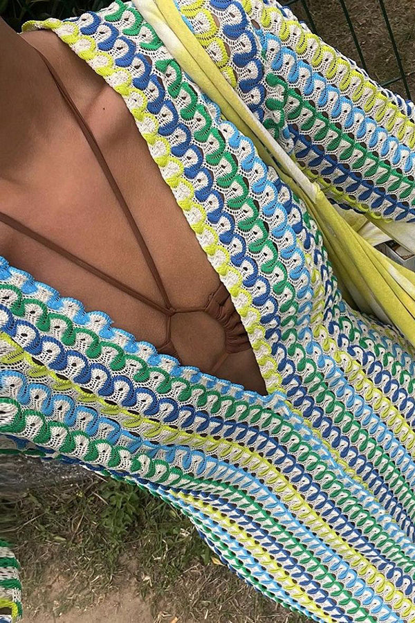 Vestido largo de vacaciones Bondi Beach de punto con estampado de olas de colores y manga larga