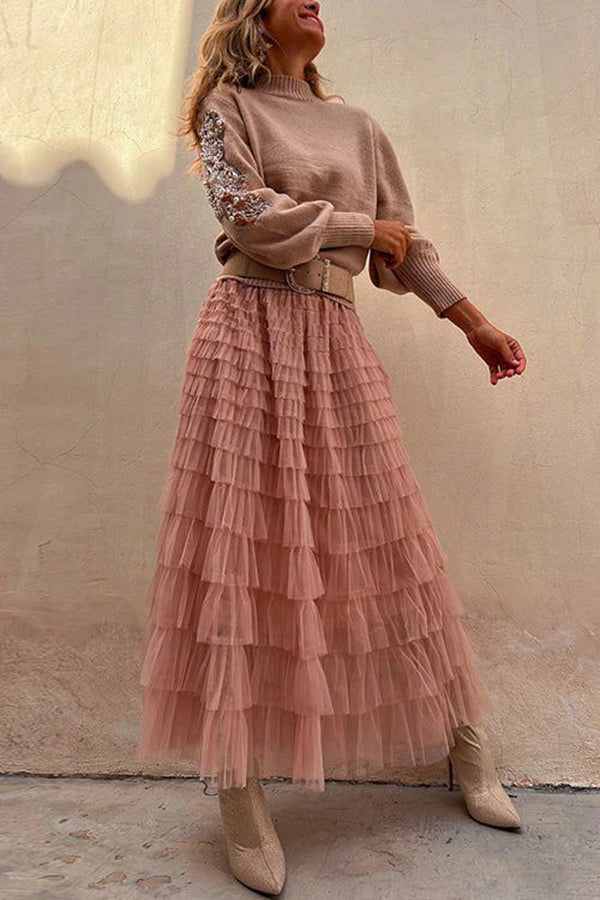 Falda larga de tul Be Your Own City Queen con volantes escalonados y cintura elástica