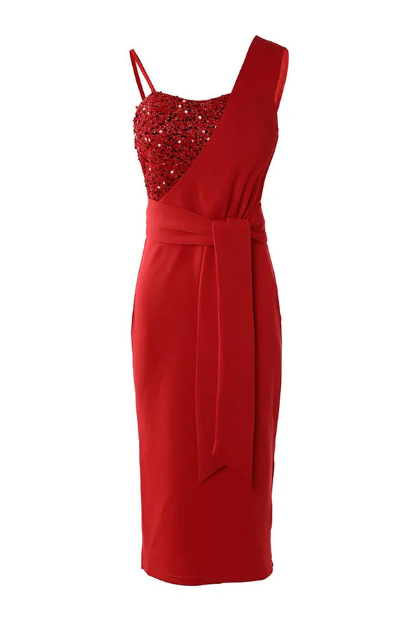 Vestido de fiesta con apliques de lentejuelas y abertura