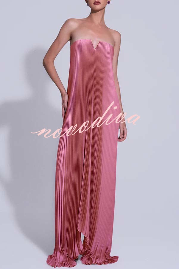 Vestido largo Darling Moment de satén con hombros descubiertos, escote en V, bajo asimétrico y corte en A