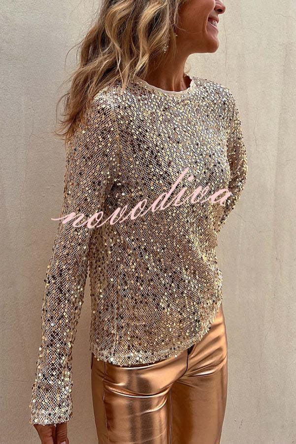 Blusa recta Siempre Brillante de lentejuelas con manga larga