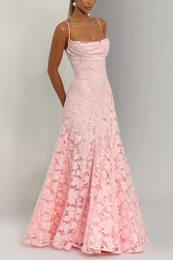 Vestido largo Francis de punto devoré floral con cuello caído y lazada en la espalda