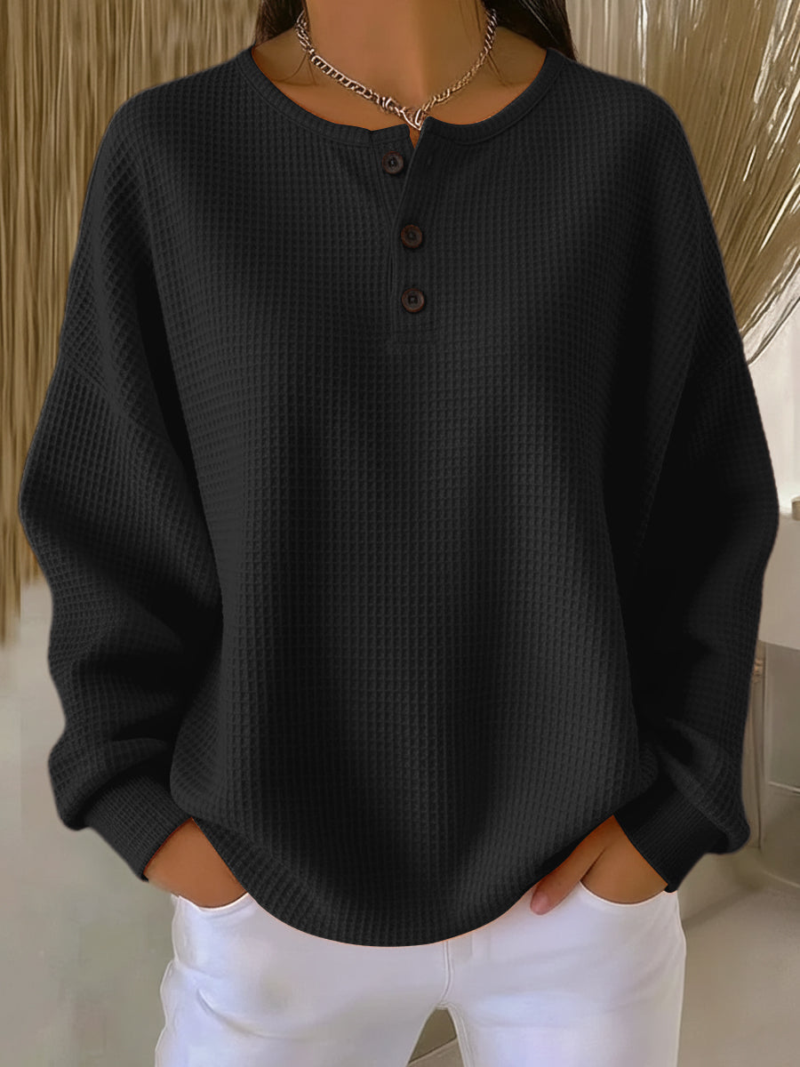 Clara | Camiseta henley de punto gofre, acogedora